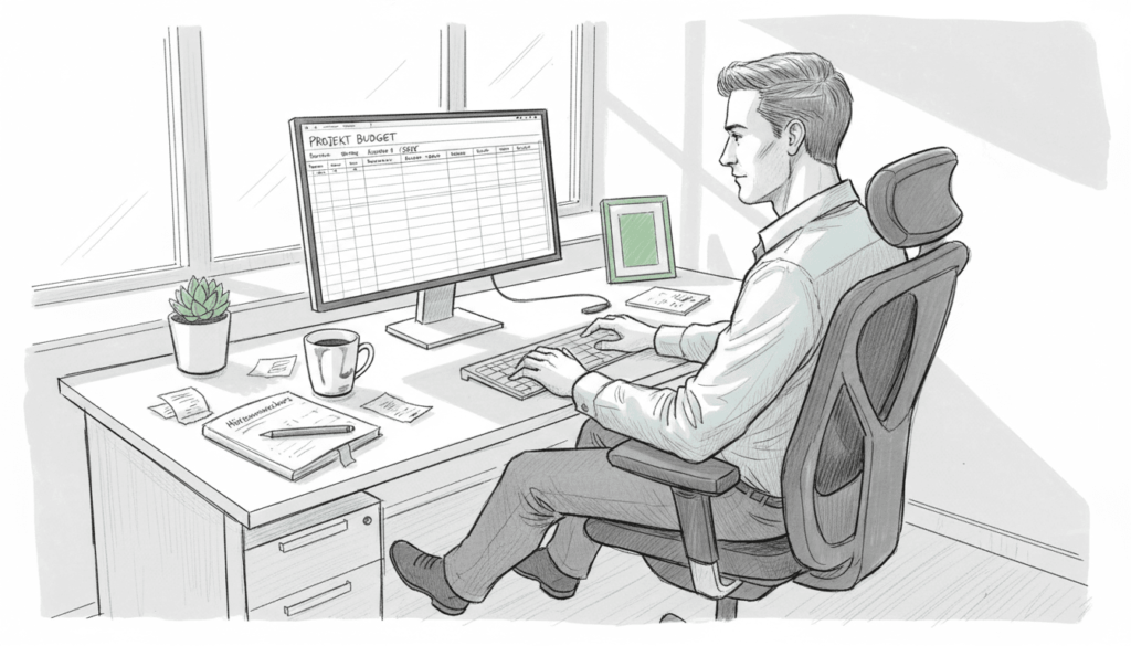 Man sitter bekvämt i en ergonomisk kontorsstol.