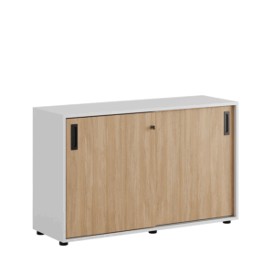 Origpic e — Småland Skjutdörrsskåp med plastfötter – Bredd 120 cm x Höjd 73,5 cm, Vit, grå eller ek. Från: