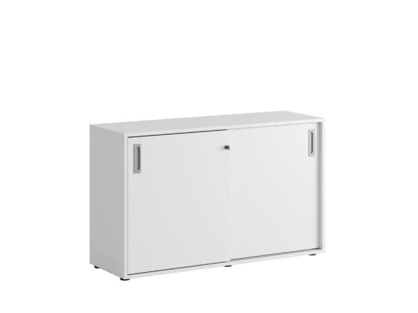 Origpic ed — Småland Skjutdörrsskåp med plastfötter – Bredd 120 cm x Höjd 73,5 cm, Vit, grå eller ek. Från: