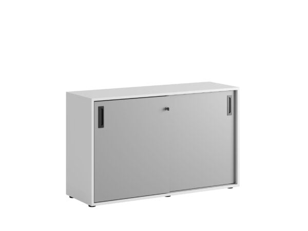 Origpic ed — Småland Skjutdörrsskåp med plastfötter – Bredd 120 cm x Höjd 73,5 cm, Vit, grå eller ek. Från: