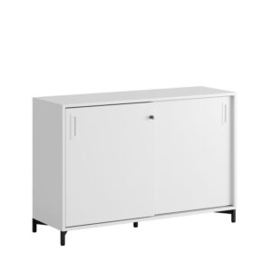 Origpic c c — Småland Skjutdörrsskåp med metallfötter – Bredd 120 cm x Höjd 80 cm, Vit, grå eller ek. Från: