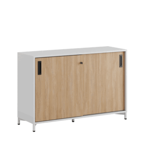 Origpic — Småland Skjutdörrsskåp med metallfötter – Bredd 120 cm x Höjd 80 cm, Vit, grå eller ek. Från: