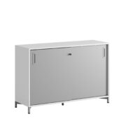 Origpic b e — Småland Skjutdörrsskåp med metallfötter – Bredd 120 cm x Höjd 80 cm, Vit, grå eller ek. Från: