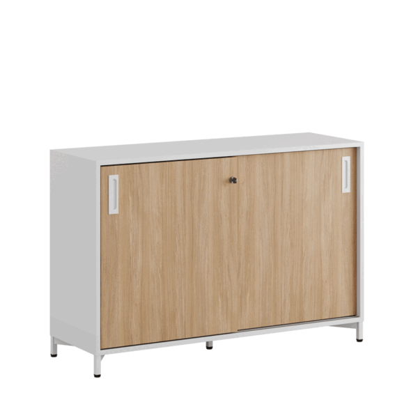 Origpic ecbae — Småland Skjutdörrsskåp med metallfötter – Bredd 120 cm x Höjd 80 cm, Vit, grå eller ek. Från: