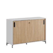 Origpic a ad — Småland Skjutdörrsskåp med metallfötter – Bredd 120 cm x Höjd 80 cm, Vit, grå eller ek. Från: