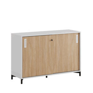 Origpic d e — Småland Skjutdörrsskåp med metallfötter – Bredd 120 cm x Höjd 80 cm, Vit, grå eller ek. Från: