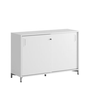 Origpic a e — Småland Skjutdörrsskåp med metallfötter – Bredd 120 cm x Höjd 80 cm, Vit, grå eller ek. Från: