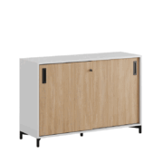 Origpic a f b — Småland Skjutdörrsskåp med metallfötter – Bredd 120 cm x Höjd 80 cm, Vit, grå eller ek. Från: