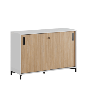 Origpic a f b — Småland Skjutdörrsskåp med metallfötter – Bredd 120 cm x Höjd 80 cm, Vit, grå eller ek. Från: