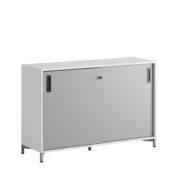 Origpic b e — Småland Skjutdörrsskåp med metallfötter – Bredd 120 cm x Höjd 80 cm, Vit, grå eller ek. Från: