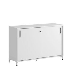 Origpic dc a — Småland Skjutdörrsskåp med metallfötter – Bredd 120 cm x Höjd 80 cm, Vit, grå eller ek. Från: