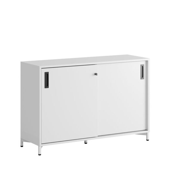 Origpic e — Småland Skjutdörrsskåp med metallfötter – Bredd 120 cm x Höjd 80 cm, Vit, grå eller ek. Från: