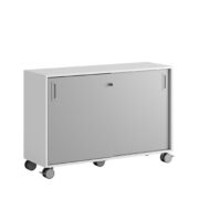 Origpic b f e — Småland Skjutdörrsskåp med hjul – Bredd 120 cm x Höjd 81 cm, Vit, grå eller ek. Från: