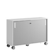 Origpic e f c — Småland Skjutdörrsskåp med hjul – Bredd 120 cm x Höjd 81 cm, Vit, grå eller ek. Från: