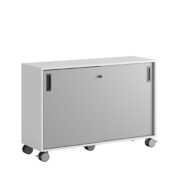 Origpic e — Småland Skjutdörrsskåp med hjul – Bredd 120 cm x Höjd 81 cm, Vit, grå eller ek. Från: