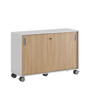 Origpic bcb — Småland Skjutdörrsskåp med hjul – Bredd 120 cm x Höjd 81 cm, Vit, grå eller ek. Från: