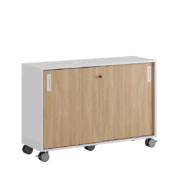 Origpic c f — Småland Skjutdörrsskåp med hjul – Bredd 120 cm x Höjd 81 cm, Vit, grå eller ek. Från: