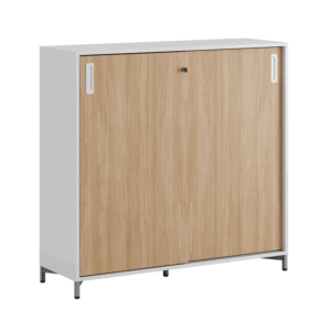 Origpic a — Småland Skjutdörrsskåp med metallfötter – Bredd 120 cm x Höjd 115,5 cm, Vit, grå eller ek. Från: