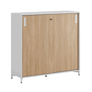 Origpic b a — Småland Skjutdörrsskåp med metallfötter – Bredd 120 cm x Höjd 115,5 cm, Vit, grå eller ek. Från: