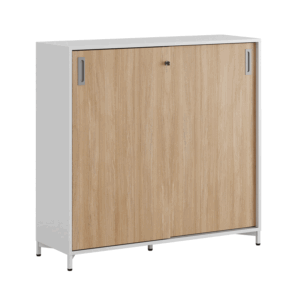 Origpic d c — Småland Skjutdörrsskåp med metallfötter – Bredd 120 cm x Höjd 115,5 cm, Vit, grå eller ek. Från: