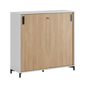 Origpic a — Småland Skjutdörrsskåp med metallfötter – Bredd 120 cm x Höjd 115,5 cm, Vit, grå eller ek. Från: