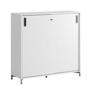 Origpic — Småland Skjutdörrsskåp med metallfötter – Bredd 120 cm x Höjd 115,5 cm, Vit, grå eller ek. Från: