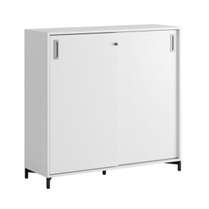 Småland Skjutdörrsskåp med metallfötter – Bredd 120 cm x Höjd 115,5 cm, Vit, grå eller ek. Från: