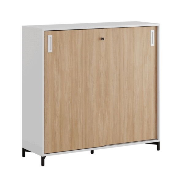 Origpic fd f — Småland Skjutdörrsskåp med metallfötter – Bredd 120 cm x Höjd 115,5 cm, Vit, grå eller ek. Från