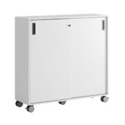 Origpic b — Småland Skjutdörrsskåp med hjul – Bredd 120 cm x Höjd 116 cm, Vit, grå eller ek. Från: