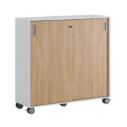 Origpic eee — Småland Skjutdörrsskåp med hjul – Bredd 120 cm x Höjd 116 cm, Vit, grå eller ek. Från: