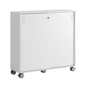 Origpic e c — Småland Skjutdörrsskåp med hjul – Bredd 120 cm x Höjd 116 cm, Vit, grå eller ek. Från: