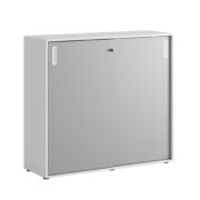 Origpic d — Småland Skjutdörrsskåp med plastfötter – Bredd 120 cm x Höjd 109 cm, Vit, grå eller ek. Från: