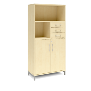 Origpic a — Bokhylla med delvis dörrar & lådor DNA – BJÖRK – 2 storlekar. Från: