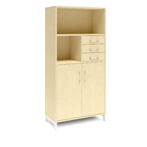 Origpic b e — Bokhylla med delvis dörrar & lådor DNA – BJÖRK – 2 storlekar. Från: