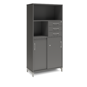 Origpic — Bokhylla med delvis skjutdörrar & lådor DNA – MÖRKGRÅ – 2 storlekar. Från: