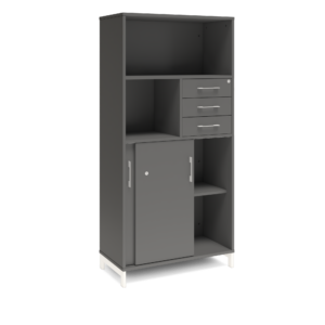 Origpic a c — Bokhylla med delvis skjutdörrar & lådor DNA – MÖRKGRÅ – 2 storlekar. Från: