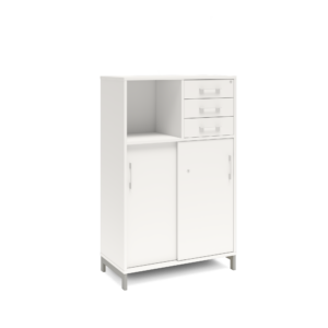 Origpic c — Bokhylla med delvis skjutdörrar & lådor  DNA – VIT – 2 storlekar. Från: