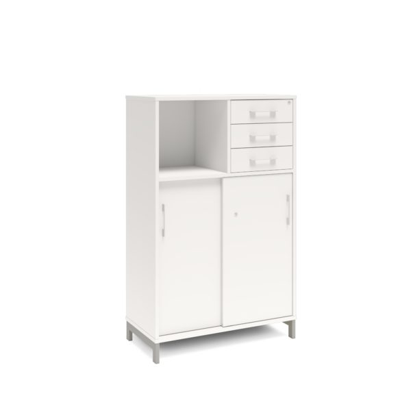 Origpic c — Bokhylla med delvis skjutdörrar & lådor  DNA – VIT – 2 storlekar. Från: