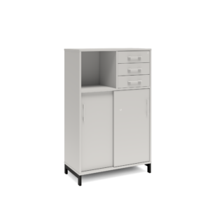 Origpic d c — Bokhylla med delvis skjutdörrar & lådor DNA – LJUSGRÅ – 2 storlekar. Från: