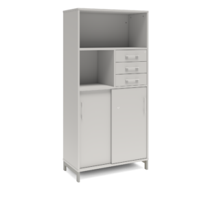 Origpic dc e f — Bokhylla med delvis skjutdörrar & lådor DNA – LJUSGRÅ – 2 storlekar. Från: