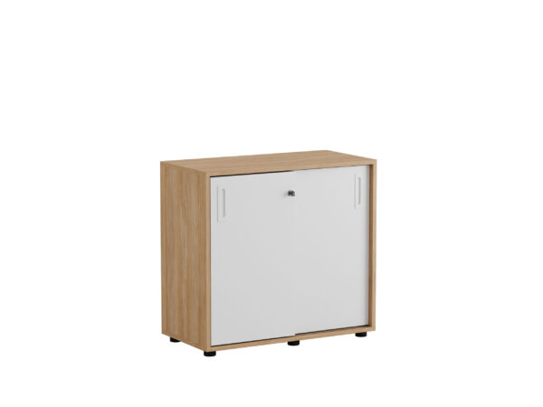 Origpic bdabc — Småland Skjutdörrskåp med plastfötter ek – Bredd 80 cm x Höjd 73,5 cm. Dörrar Vit, grå eller e