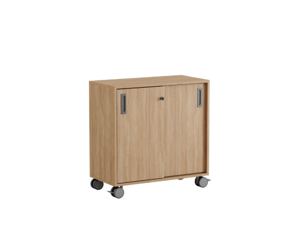 Origpic b d — Småland Skjutdörrskåp ek med hjul – 80 cm x 81 cm