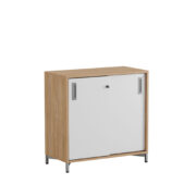 Origpic e e — Småland Skjutdörrskåp ek med metallfötter –  80 cm x  73,5 cm