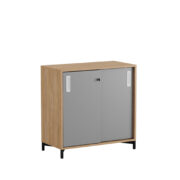 Origpic ecd — Småland Skjutdörrskåp ek med metallfötter –  80 cm x  73,5 cm