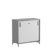 Origpic dd — Småland Skjutdörrskåp grå med metallfötter – Bredd 80 cm x Höjd 73,5 cm – Dörrar Vit, grå 