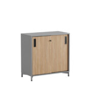 Origpic ee — Småland Skjutdörrskåp grå med metallfötter – Bredd 80 cm x Höjd 73,5 cm – Dörrar Vit, grå 