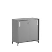 Origpic — Småland Skjutdörrskåp grå med metallfötter – Bredd 80 cm x Höjd 73,5 cm – Dörrar Vit, grå ell