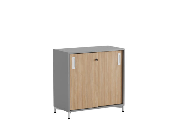 Origpic f — Småland Skjutdörrskåp grå med metallfötter – Bredd 80 cm x Höjd 73,5 cm – Dörrar Vit, grå e