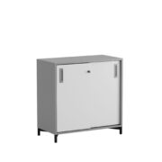 Origpic d d — Småland Skjutdörrskåp grå med metallfötter – Bredd 80 cm x Höjd 73,5 cm – Dörrar Vit, grå