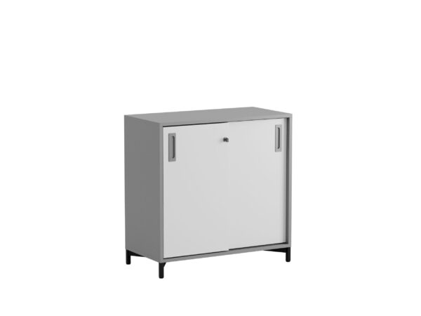 Origpic d d — Småland Skjutdörrskåp grå med metallfötter – Bredd 80 cm x Höjd 73,5 cm – Dörrar Vit, grå